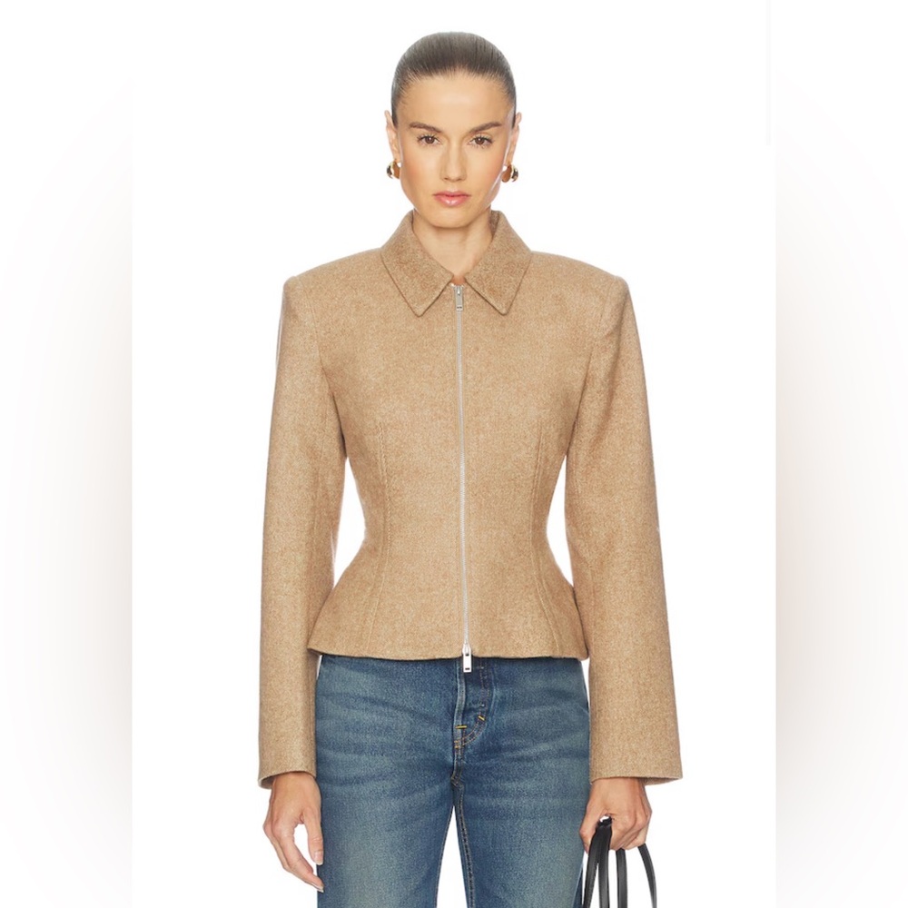 Revolve Camila Coelho Beige Camel Sidonia Poplin Wool Jacket Blazer XXS